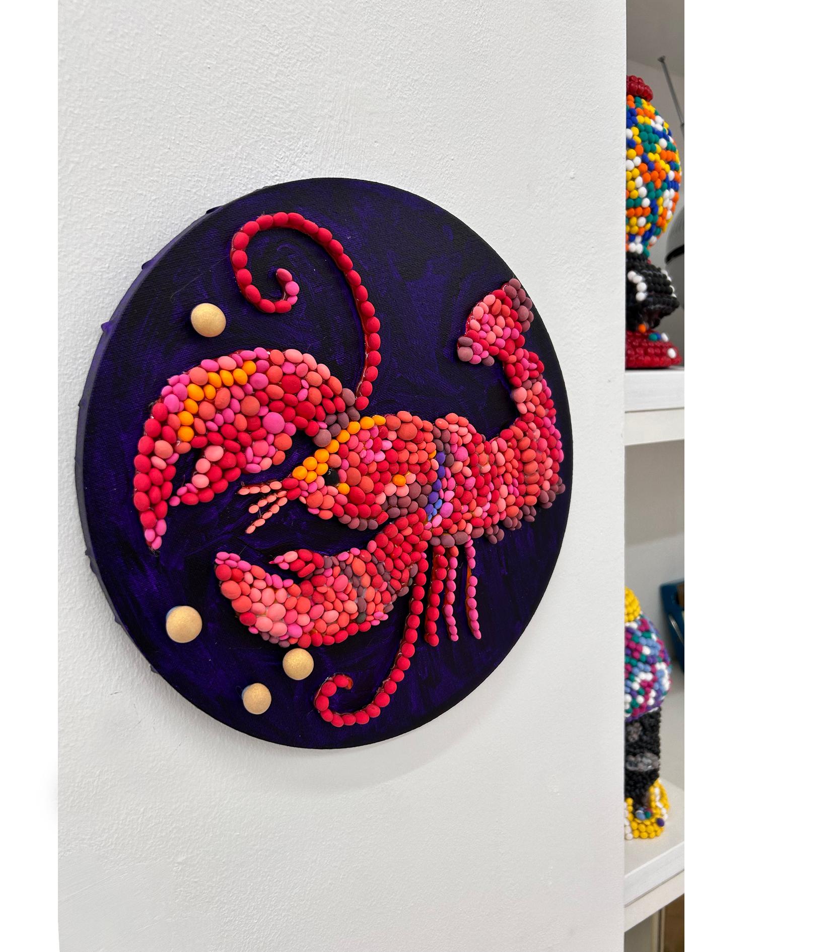 Peinture murale sculpturale Pop Art en mosaïque 3D « Aragosta » d'Elizabeth Art Candy en vente 3