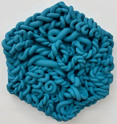 Blue Hexagonal Polymer Clay Wall Sculpture Textured Pop Art Relief Artwork