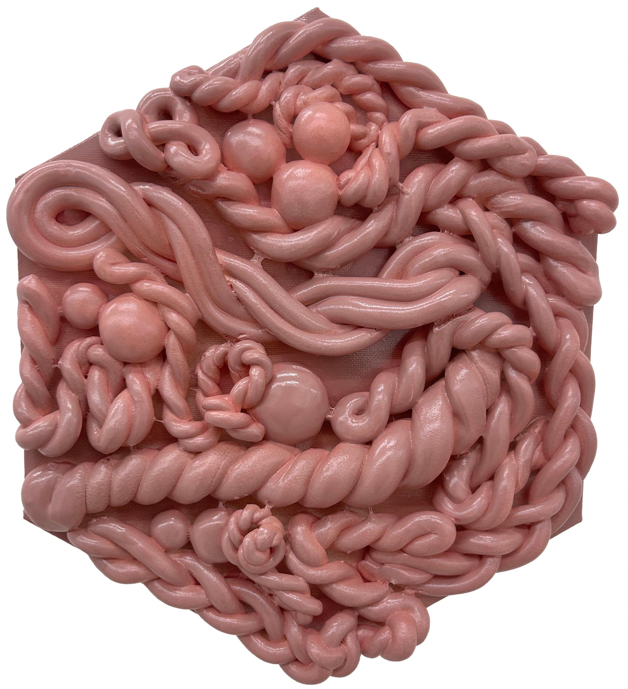 "Rosa polvoriento". Arte escultórico de pared en arcilla rosa suave de la serie Malvavisco falso