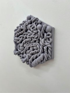 Hexagonal Lilac Grey Wall Sculpture in Hand Molded Ceramic Relief Modular Panel