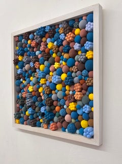 Blue Floral Bubble Clay Wandrelief 3D Mosaik Panel in Hand geformt Textur