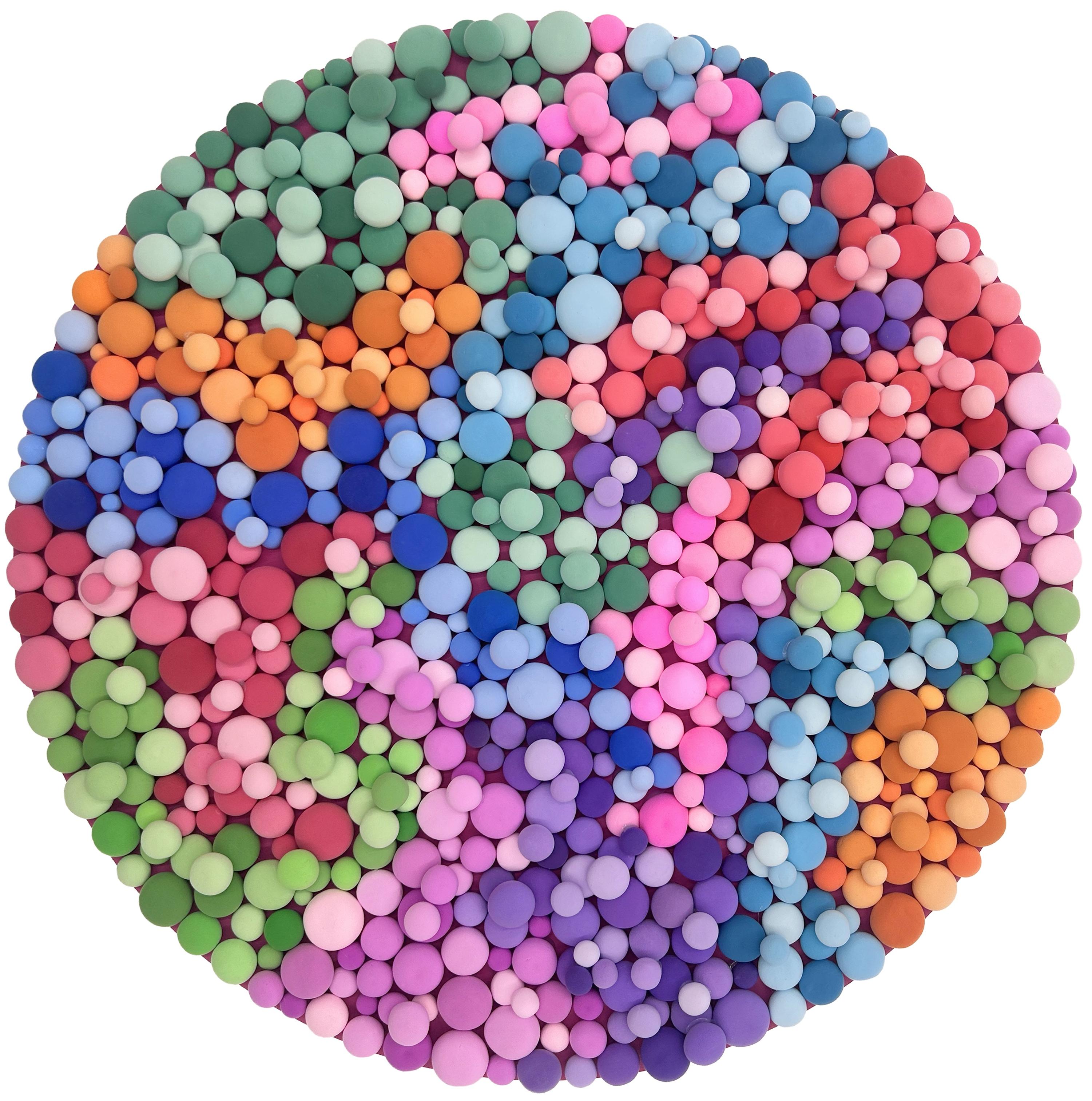 Circular Multicolor Clay Sphere Wall Relief Geometric Pop Abstract Sculpture