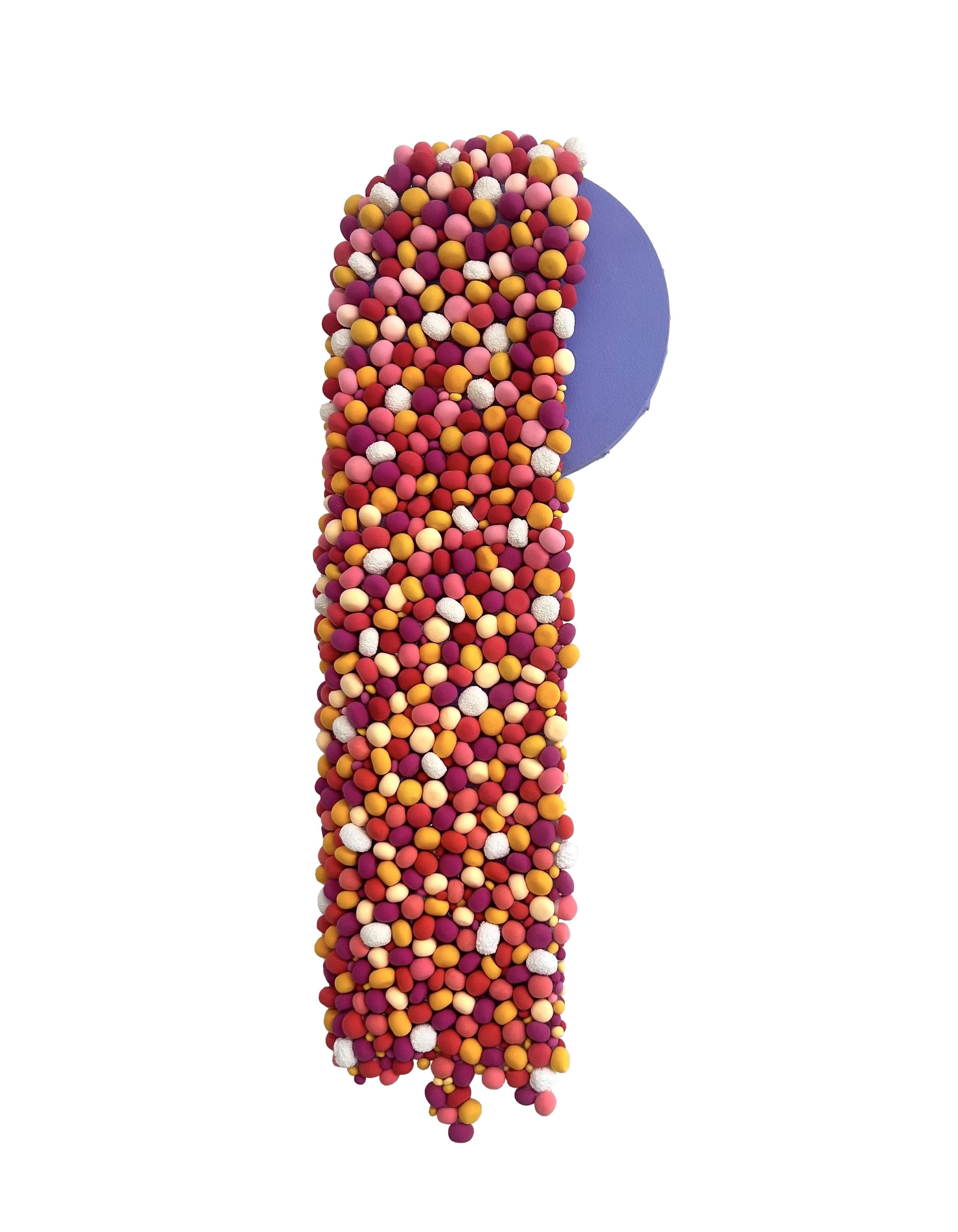 Colorful Textured Mixed Media Wall Sculpture with Candy-Like Spheres and Circle