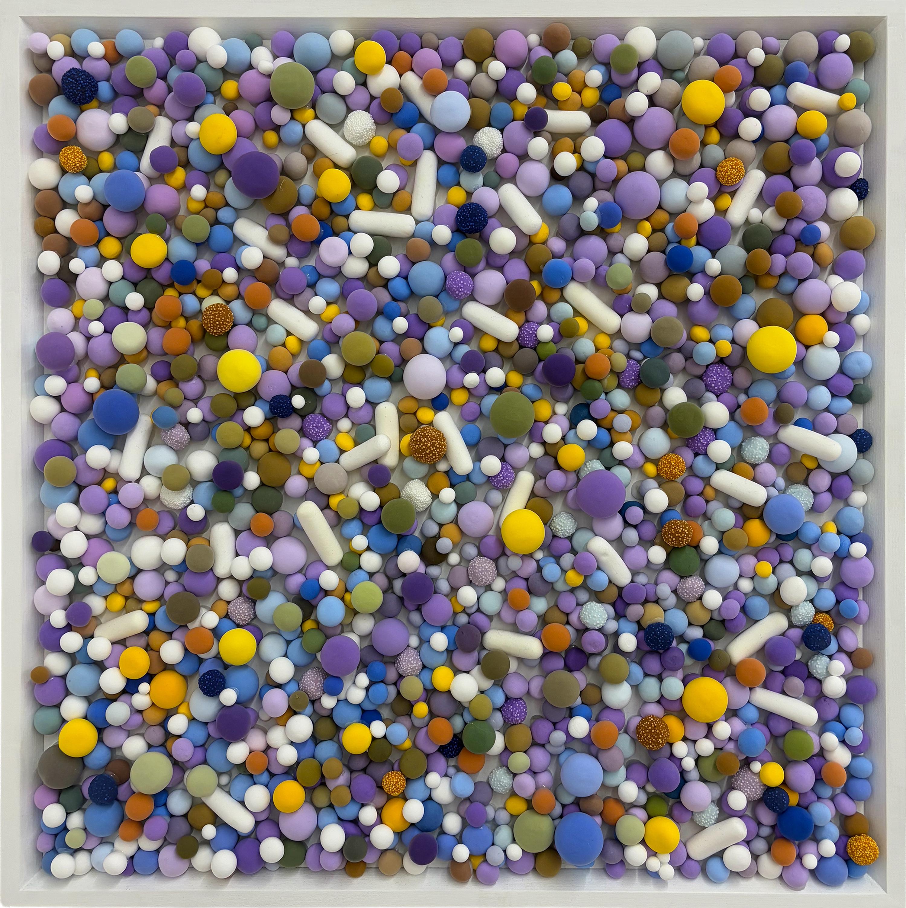 Elizabeth Art Candy Abstract Painting - Framed Contemporary Candy Mosaic Wall Sculpture Clay Bubble Relief Pop Art Panel