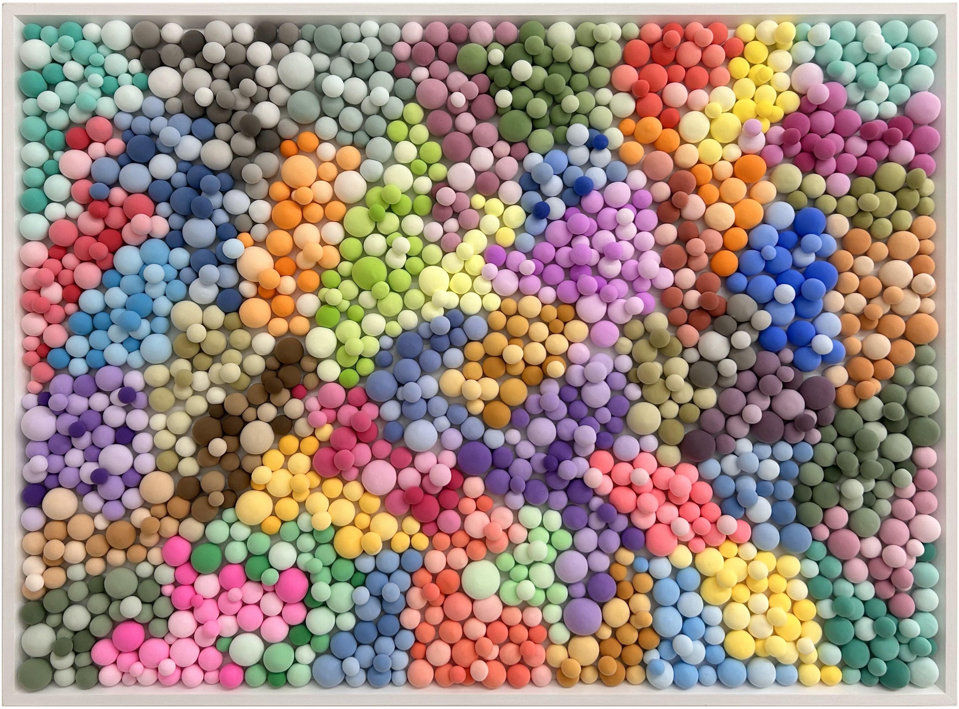 Elizabeth Art Candy Abstract Sculpture - Large Multicolor Relief Wall Sculpture Abstract Mosaic in Clay on Framed Panel