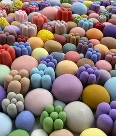 Large Pastel Flower Mosaic Wall Art with Bubble Clay Relief Texture