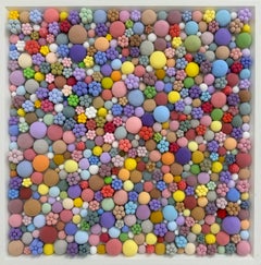 Large Pastel Flower Mosaic Wall Art with Bubble Clay Relief Texture
