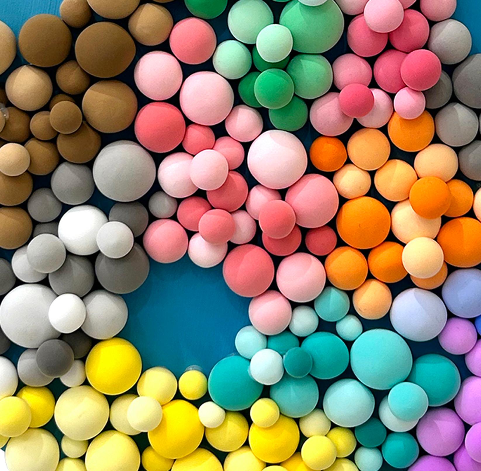 Multicolor 3D Bubbles Wall Sculpture in Clay. Round Mosaic with Candy-Like Forms For Sale 1