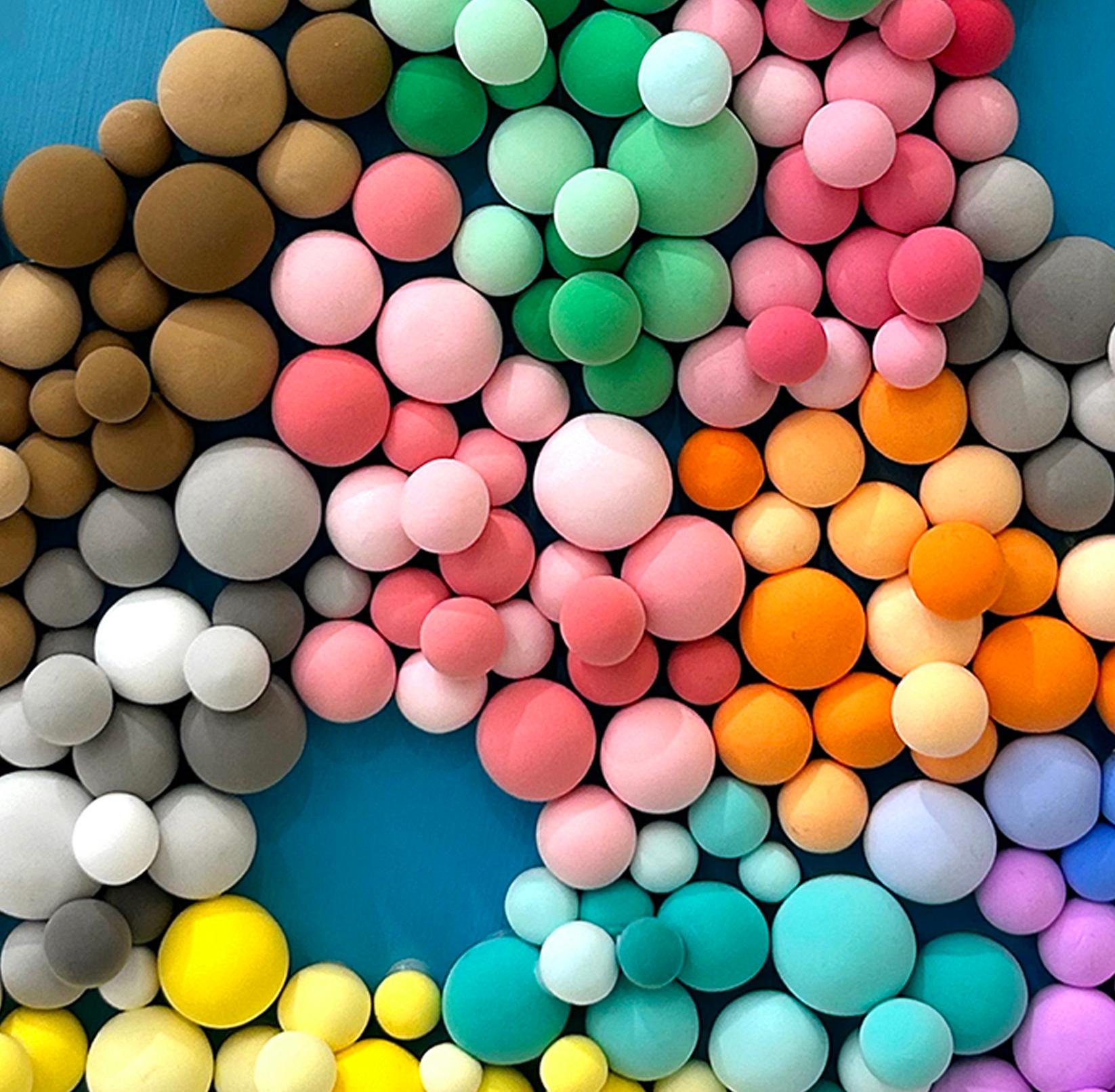 Multicolor 3D Bubbles Wall Sculpture in Clay. Round Mosaic with Candy-Like Forms For Sale 2