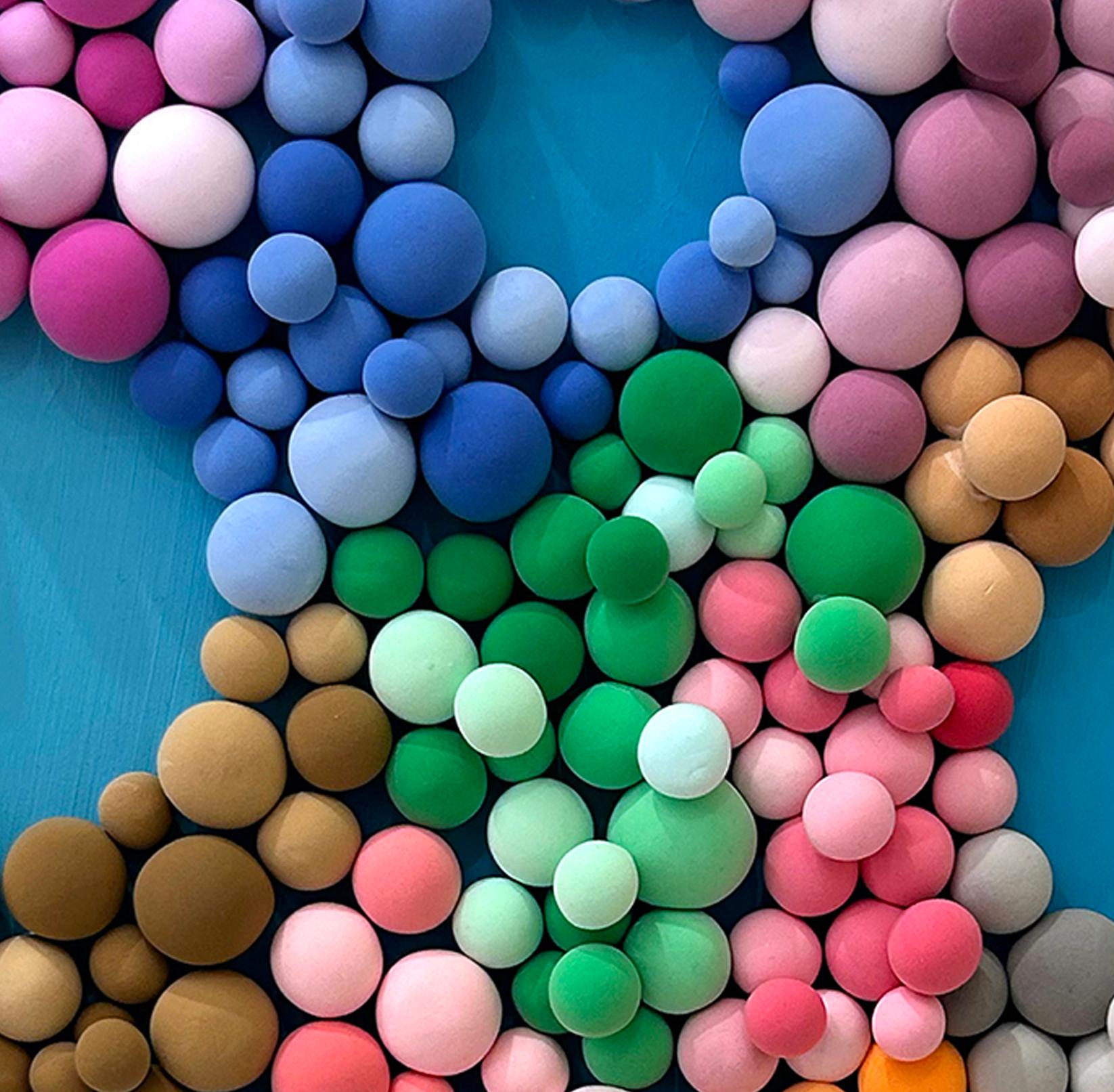 Multicolor 3D Bubbles Wall Sculpture in Clay. Round Mosaic with Candy-Like Forms For Sale 3