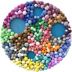 Multicolor 3D Bubbles Wall Sculpture in Clay. Round Mosaic with Candy-Like Forms