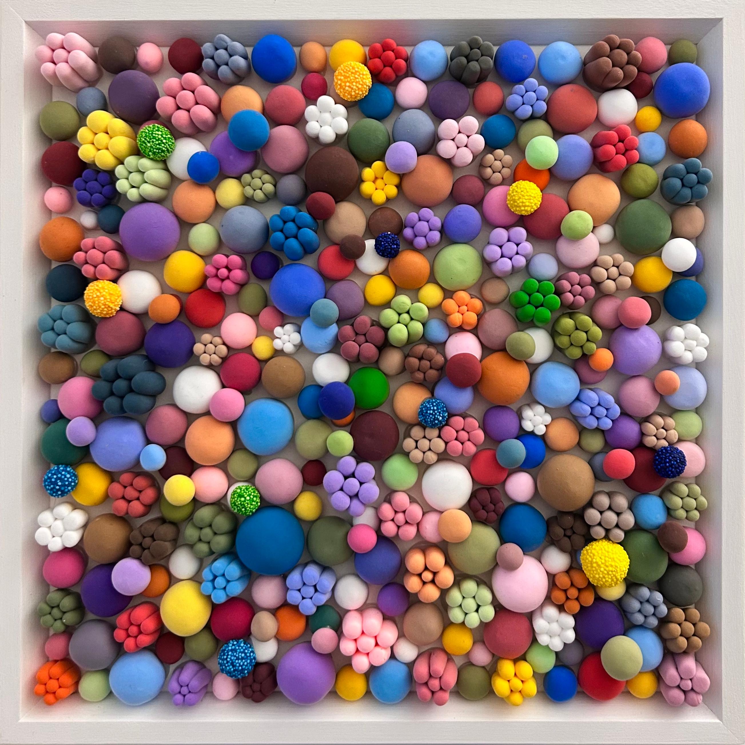 Multicolor 3D Floral-Inspired Wall Sculpture Mosaic of Spherical Floral Forms