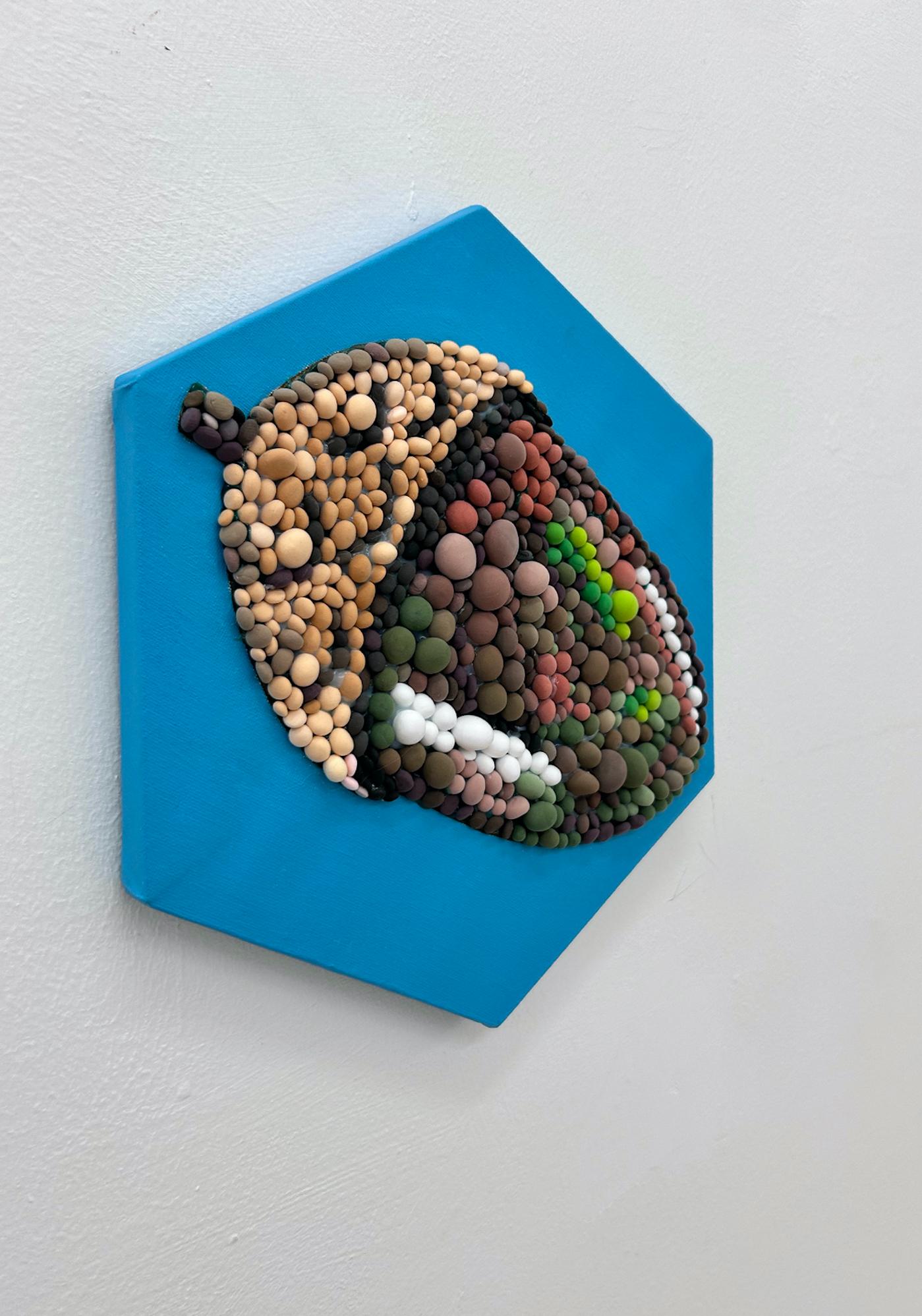 Nature-Inspired 3D Pop Art Clay Mosaic Sculpture in Earthy Tones. 
