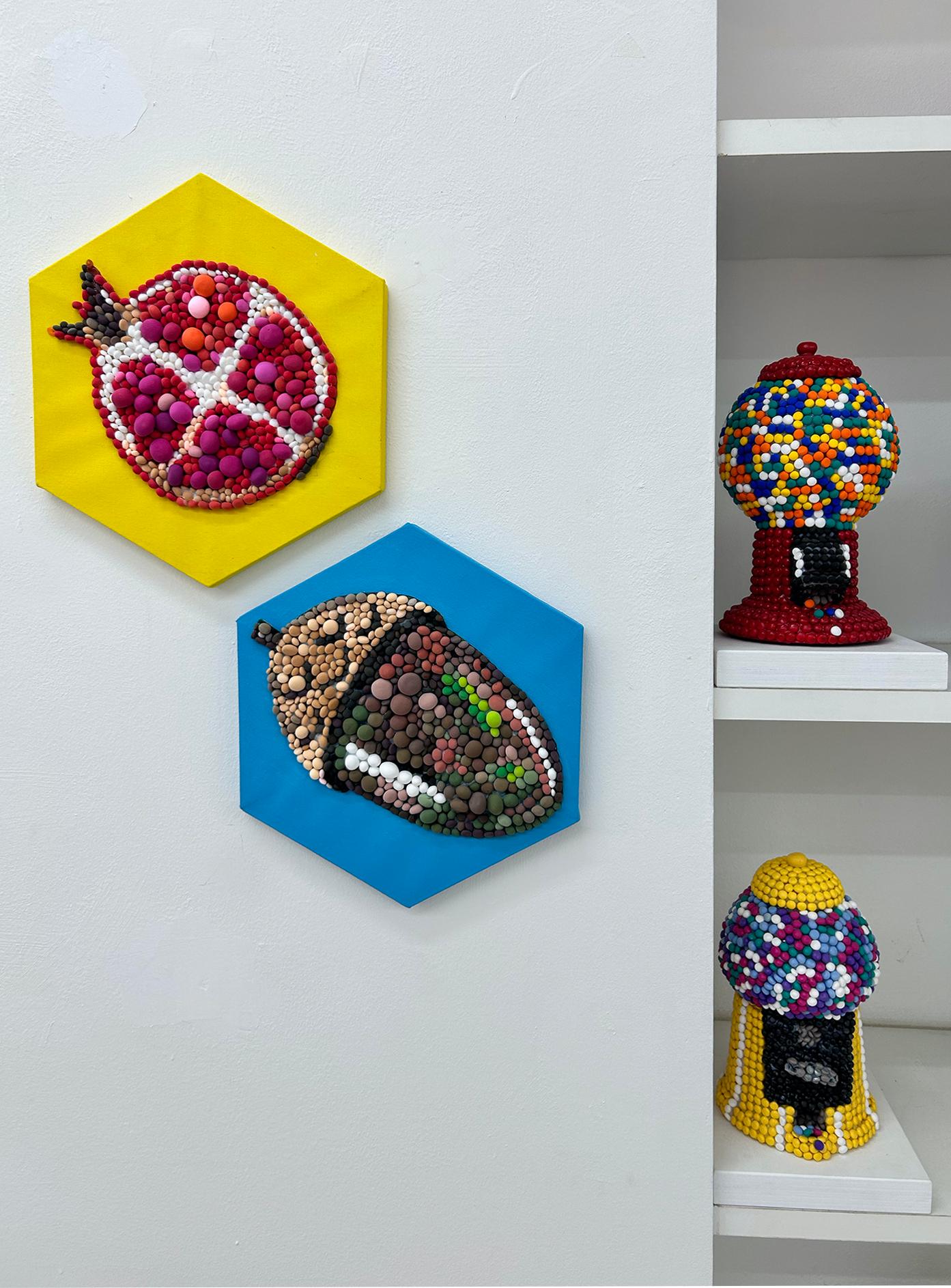 Nature-Inspired 3D Pop Art Clay Mosaic Sculpture in Earthy Tones. 