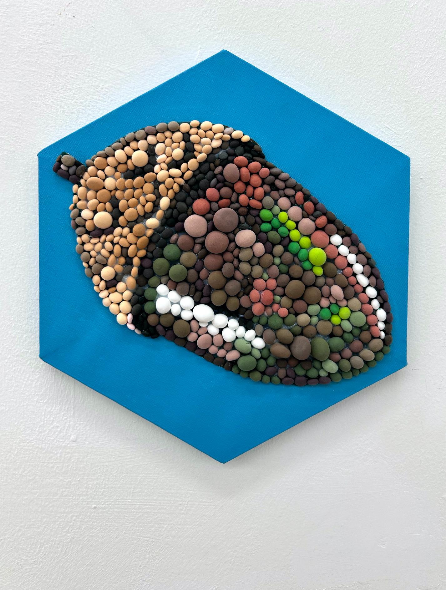 Nature-Inspired 3D Pop Art Clay Mosaic Sculpture in Earthy Tones. 
