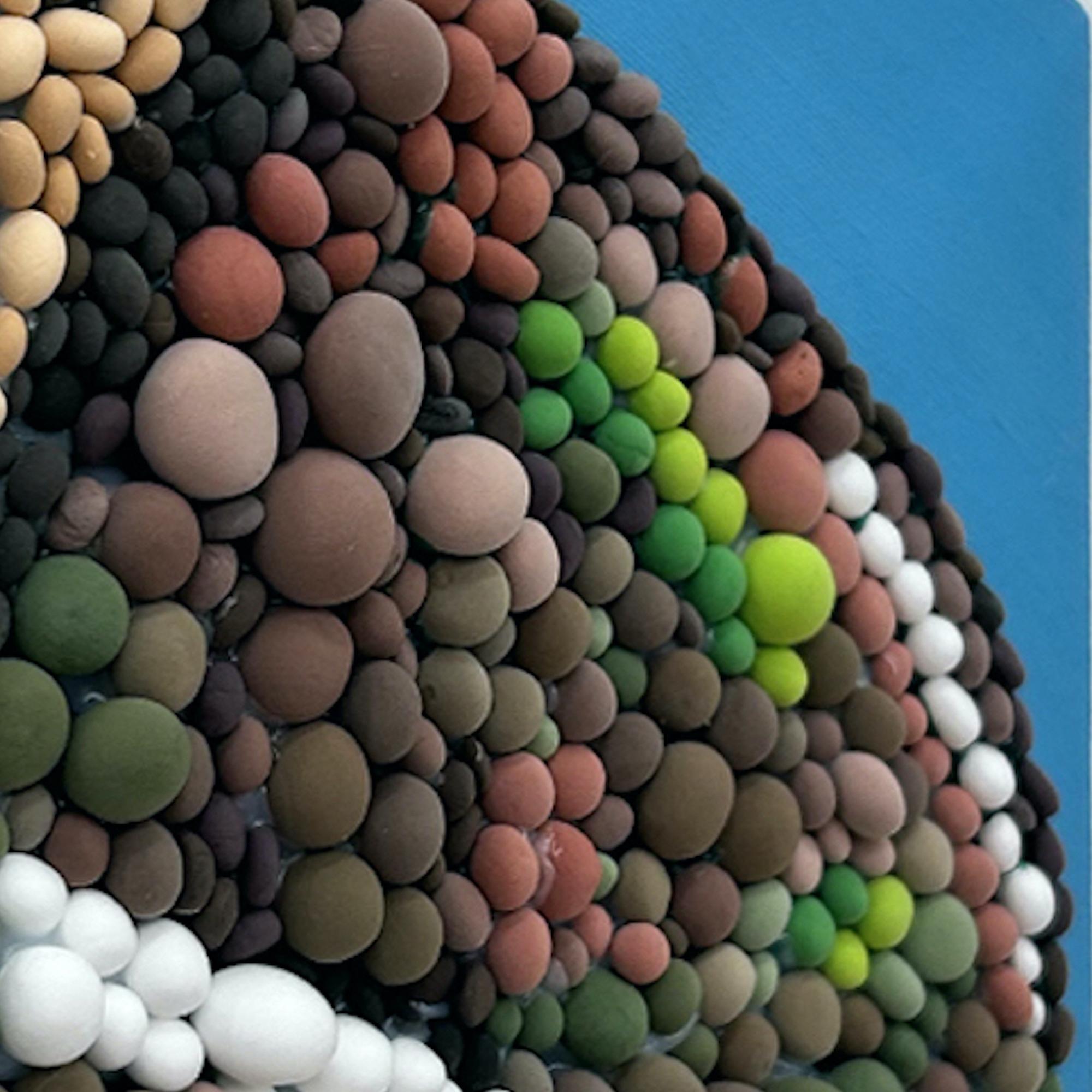 Nature-Inspired 3D Pop Art Clay Mosaic Sculpture in Earthy Tones. 