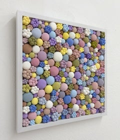 Pastel Flower Bubble Mosaic Wall Sculpture Contemporary Clay Relief Artwork