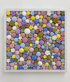 Pastel Botanical Wall Sculpture with Hand-Modeled Clay Flowers and Bubbles