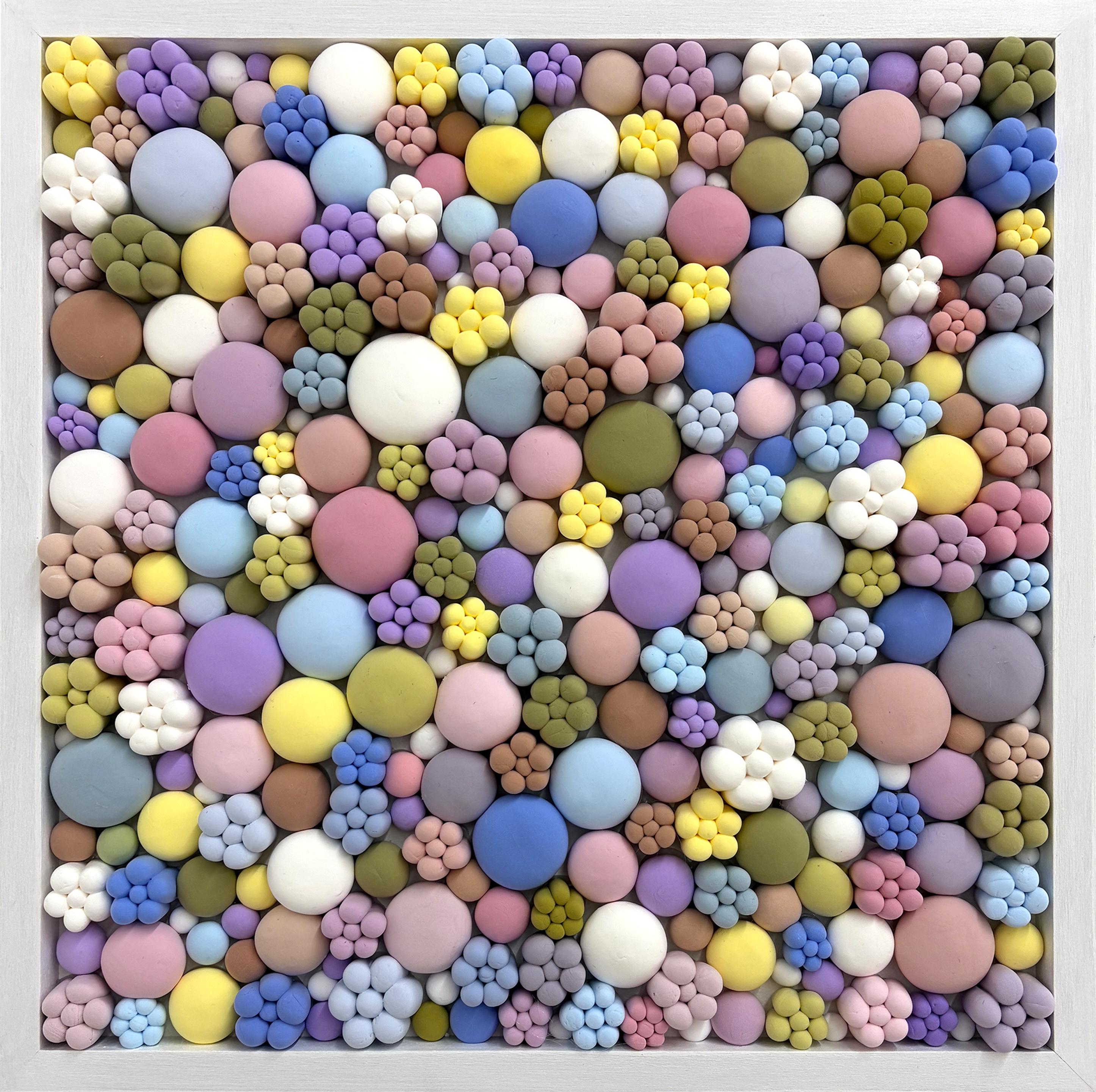 Pastel Flower Bubble Mosaic Wall Sculpture Contemporary Clay Relief Artwork