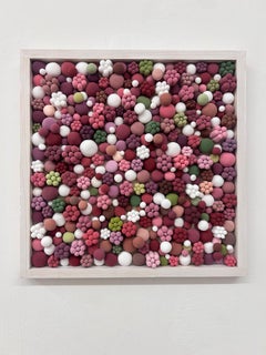 Pink Floral Bubble Clay Wall Sculpture 3D Mosaic Panel in Hand Molded Ceramic