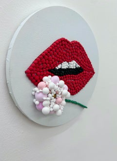Pop Art 3D Mosaic Sculpture on Circular Canvas- "Lipse" by Elizabeth Art Candy
