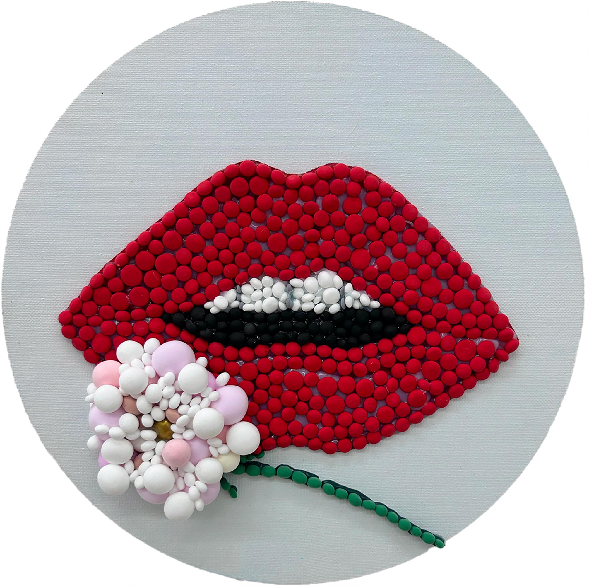 Escultura Pop Art Mosaico 3D sobre Lienzo Circular- "Lipse" por Elizabeth Art Candy