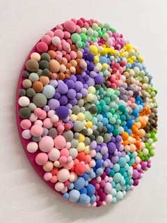 Round Multicolor Relief Wall Sculpture in Clay Fake Gum Abstract Candy Mosaic