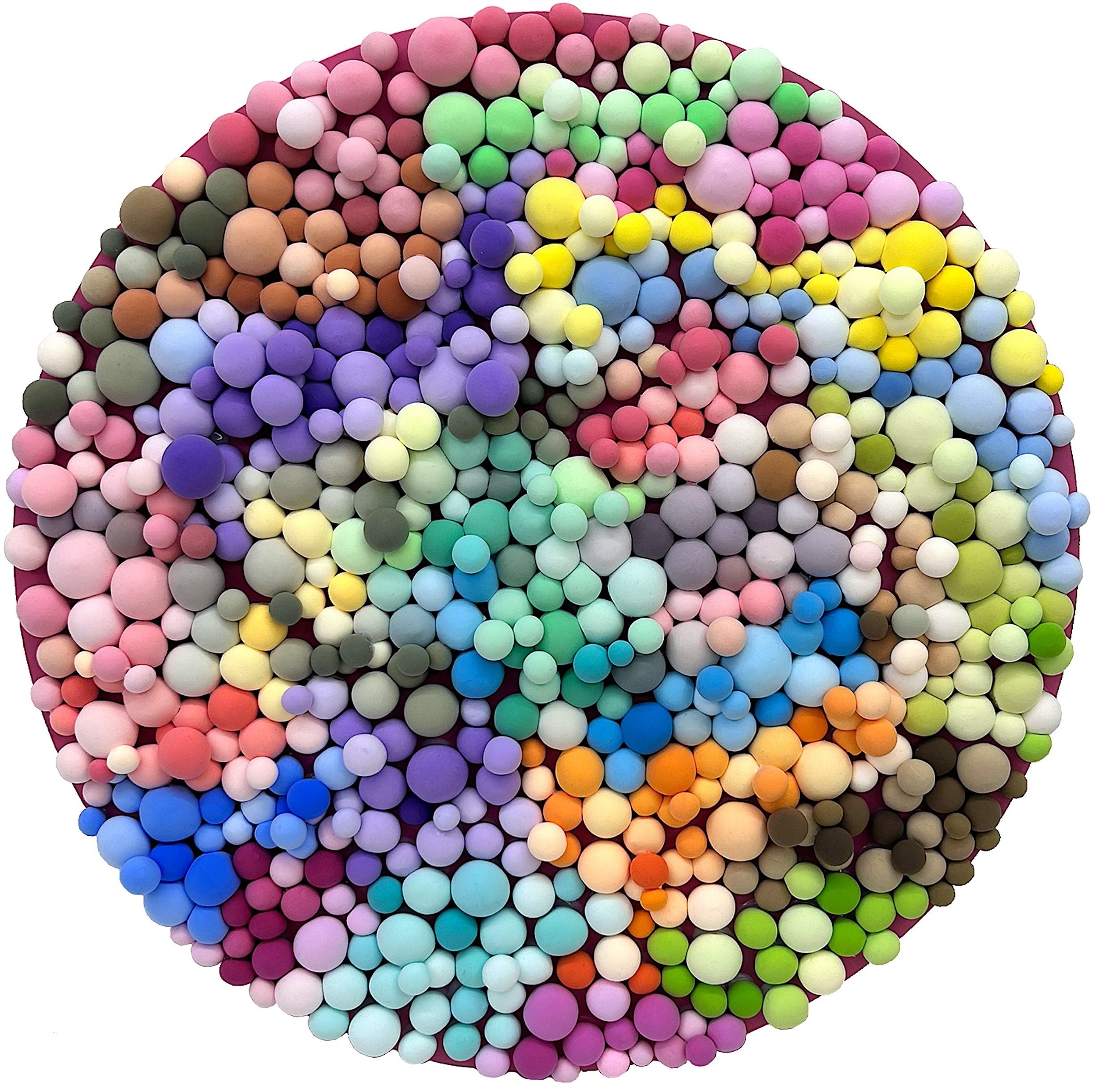 Round Multicolor Relief Wall Sculpture in Clay Fake Gum Abstract Candy Mosaic