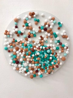 Sculptural Circular Candy Wall Composition in White, Turquoise and Copper Tones