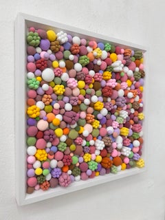 Square 3D Wall Relief in Clay Floral Aggregation Mosaic in Soft Multicolor Tones