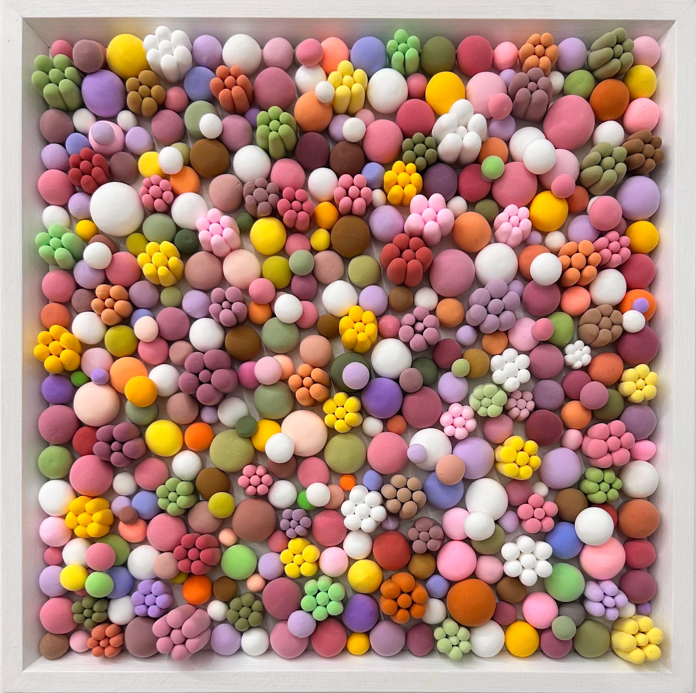 Square 3D Wall Relief in Clay Floral Aggregation Mosaic in Soft Multicolor Tones