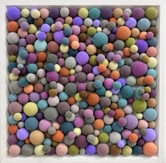 Square Multicolor Clay Relief Wall Sculpture. “Bubbles Night” 3D Mosaic Wall Art