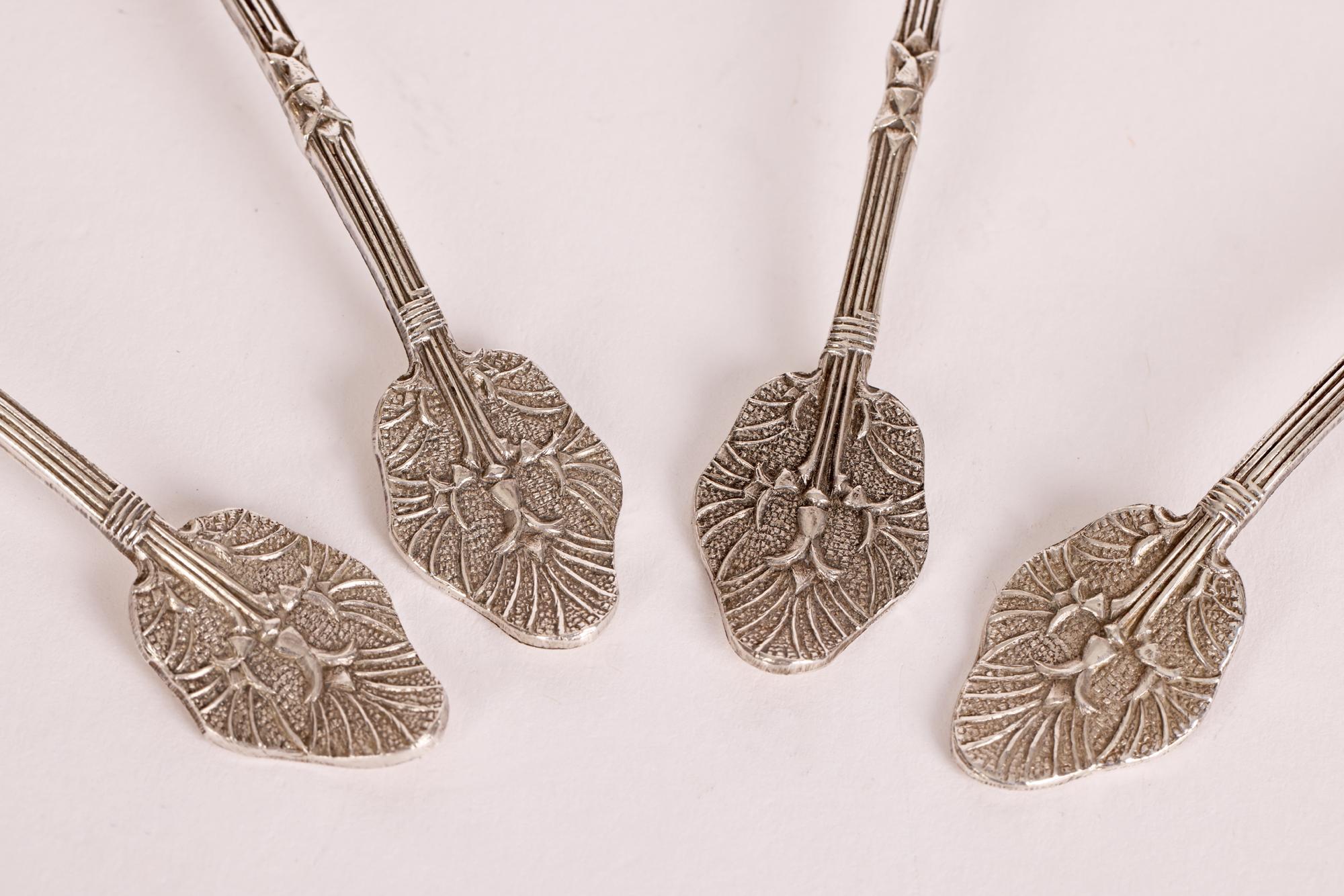 Elizabeth Atkins for Doulton Lambeth Cased Set of Four Salts and Spoons, 1883 5