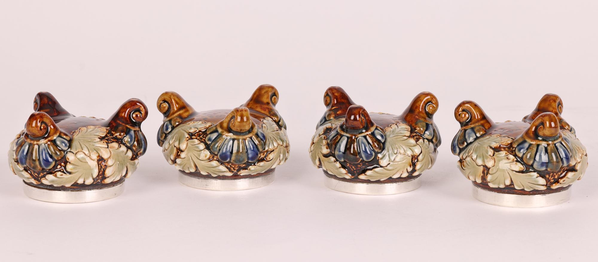 Elizabeth Atkins for Doulton Lambeth Cased Set of Four Salts and Spoons, 1883 6
