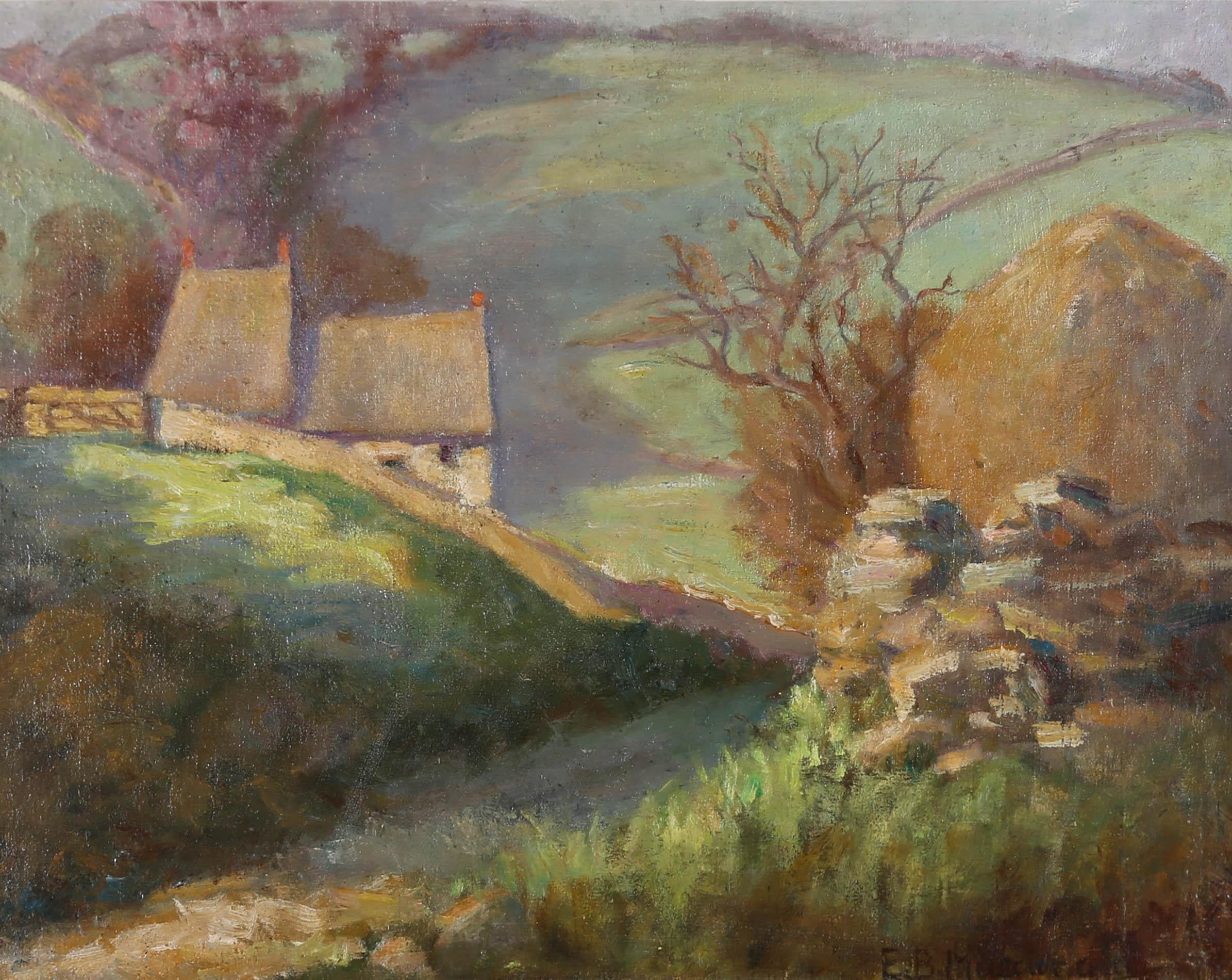 Elizabeth B. MacDonald – Impressionistisches Ölgemälde, Spring Cottage, Mitte des 20. Jahrhunderts im Angebot 3