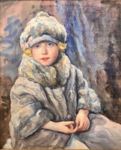 Watercolor Portrait of a Little Girl in the Fur