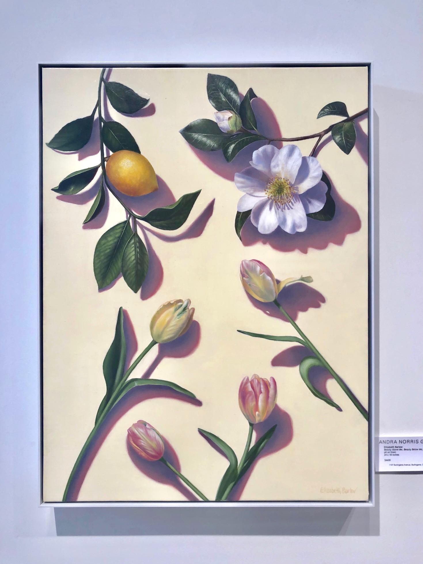 Beauty Above Me, Beauty Below Me / garden portrait lemon & magnolia - Painting by Elizabeth Barlow