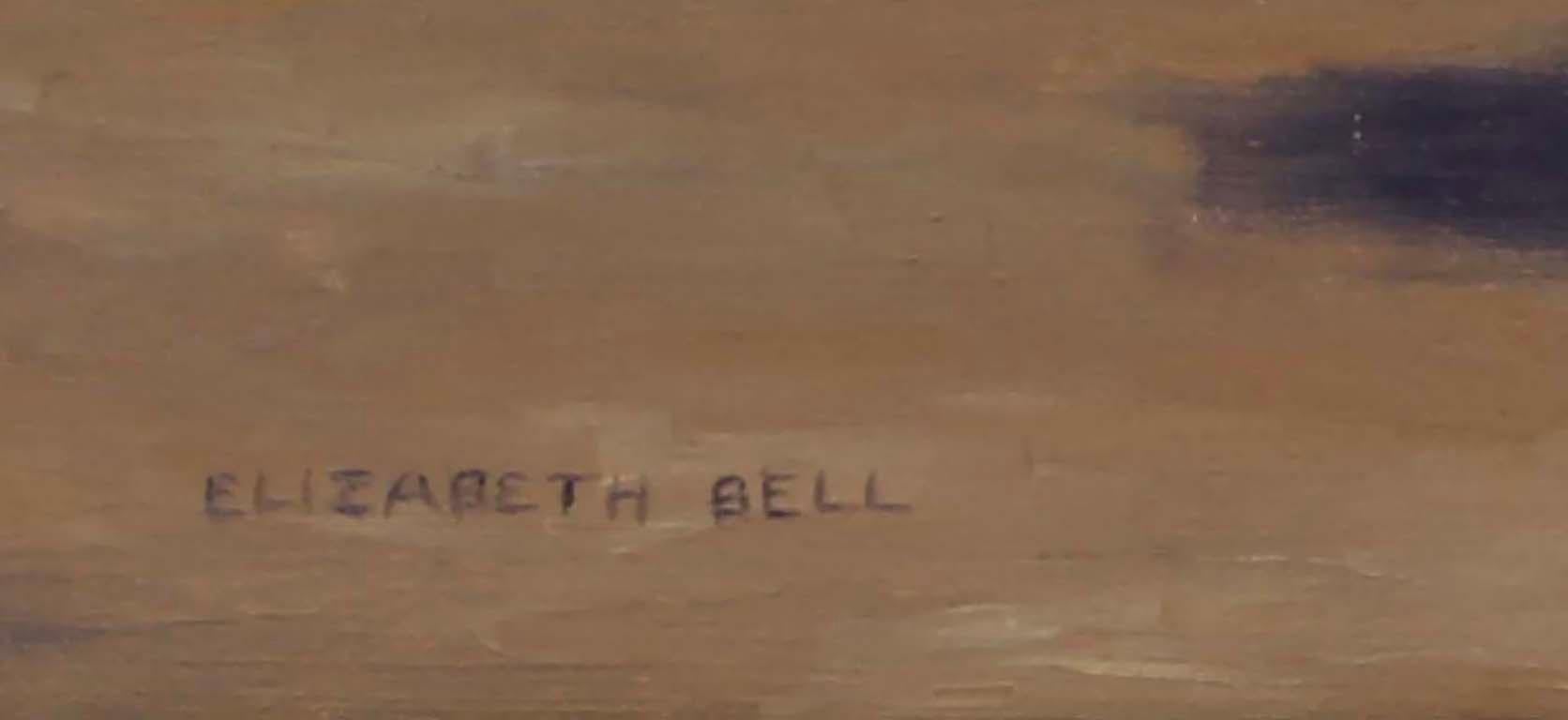 Antiguo Óleo Americano Enmarcado Carrera de Caballos Elizabeth Bell Árabe Moteado en venta 5