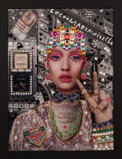 Madam Mademoiselle - modern mixed media crystal collage artwork portraiture pop