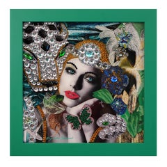 Serpopard - contemporary mixed media screen print crystal collage photographic