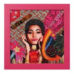 Sexy Ruby - contemporary mixed media screen print crystal collage artwork