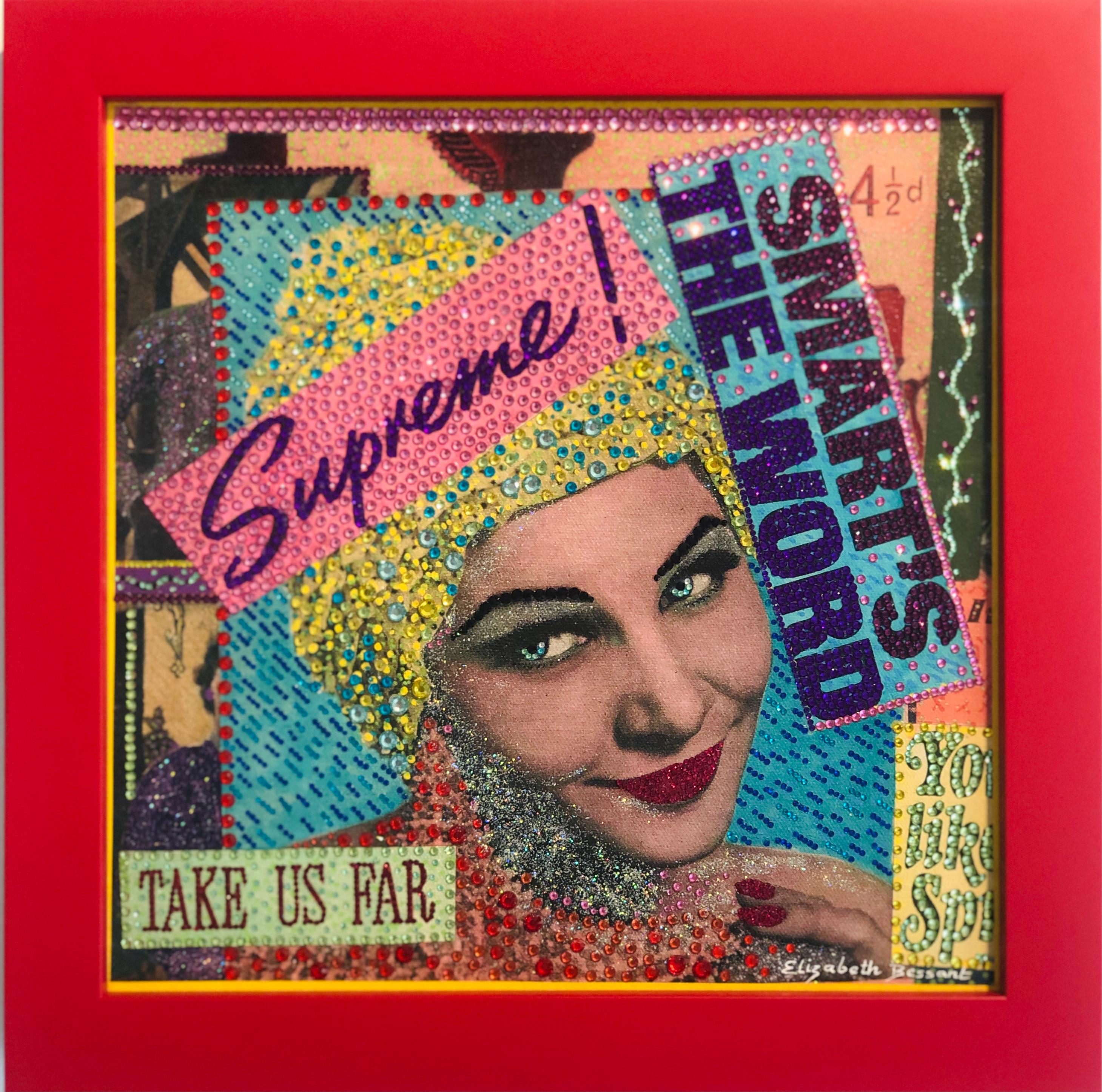 Elizabeth Bessant Sexy Ruby contemporary mixed media screen print crystal collage artwork