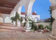 Guardando attraverso gli archi, Missione di San Juan Capistrano, California