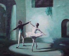 Ballerinas Pas de Deux - British 1950's Ballet dancers art oil painting Dance