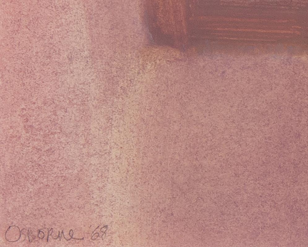 Elizabeth Osborne (Amerikanerin, geb. 1936)
Innenraum mit Figur

Öl auf Papier, 10 3/4 x 13 3/4 Zoll; Gerahmt: 18 1/2 x 21 1/2 Zoll
Signiert und datiert unten rechts: 