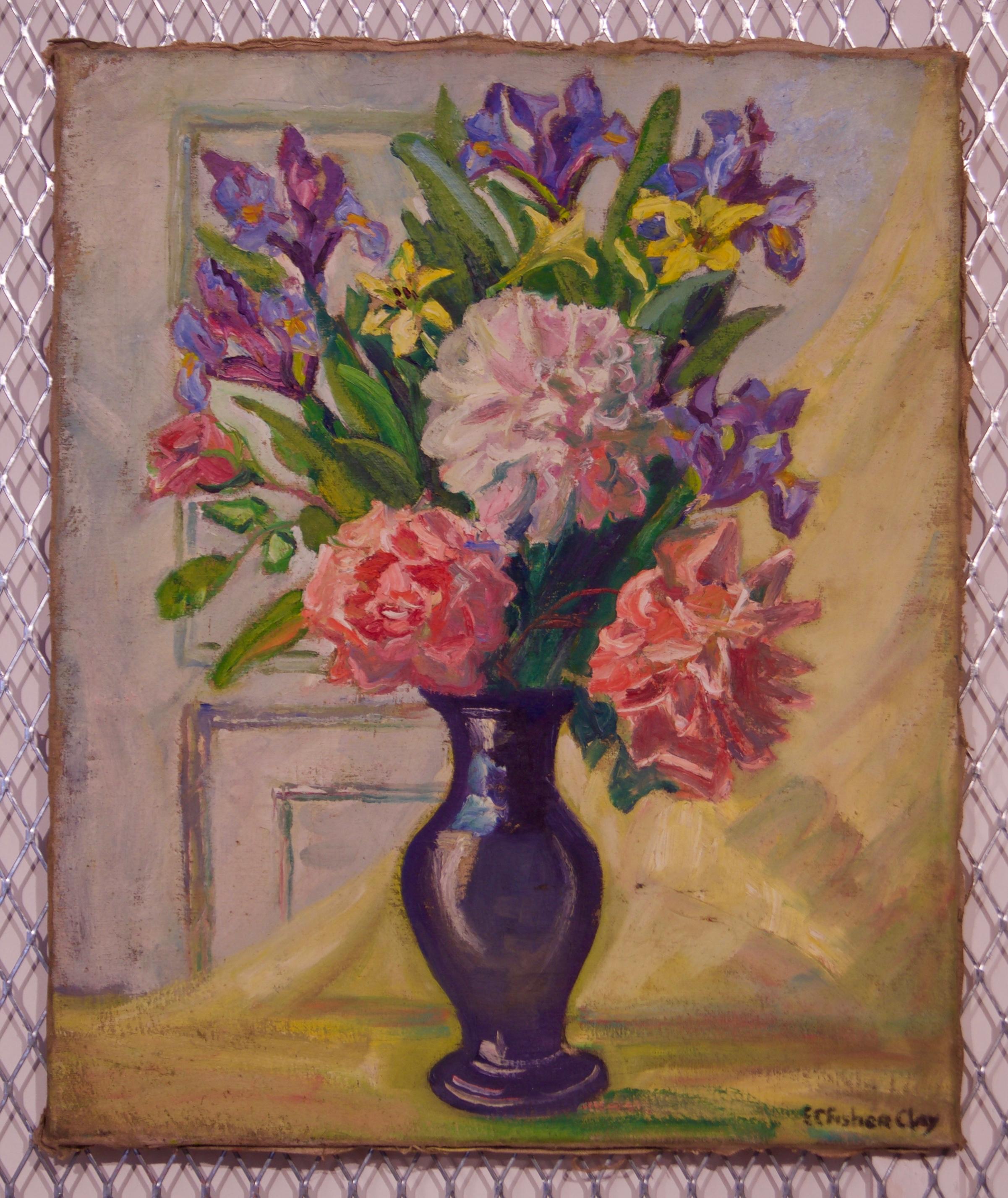 Blumenstillleben des frühen 20. Jahrhunderts, Öl auf Leinwand von E. C. Fisher Clay – Painting von Elizabeth Campbell Fisher Clay