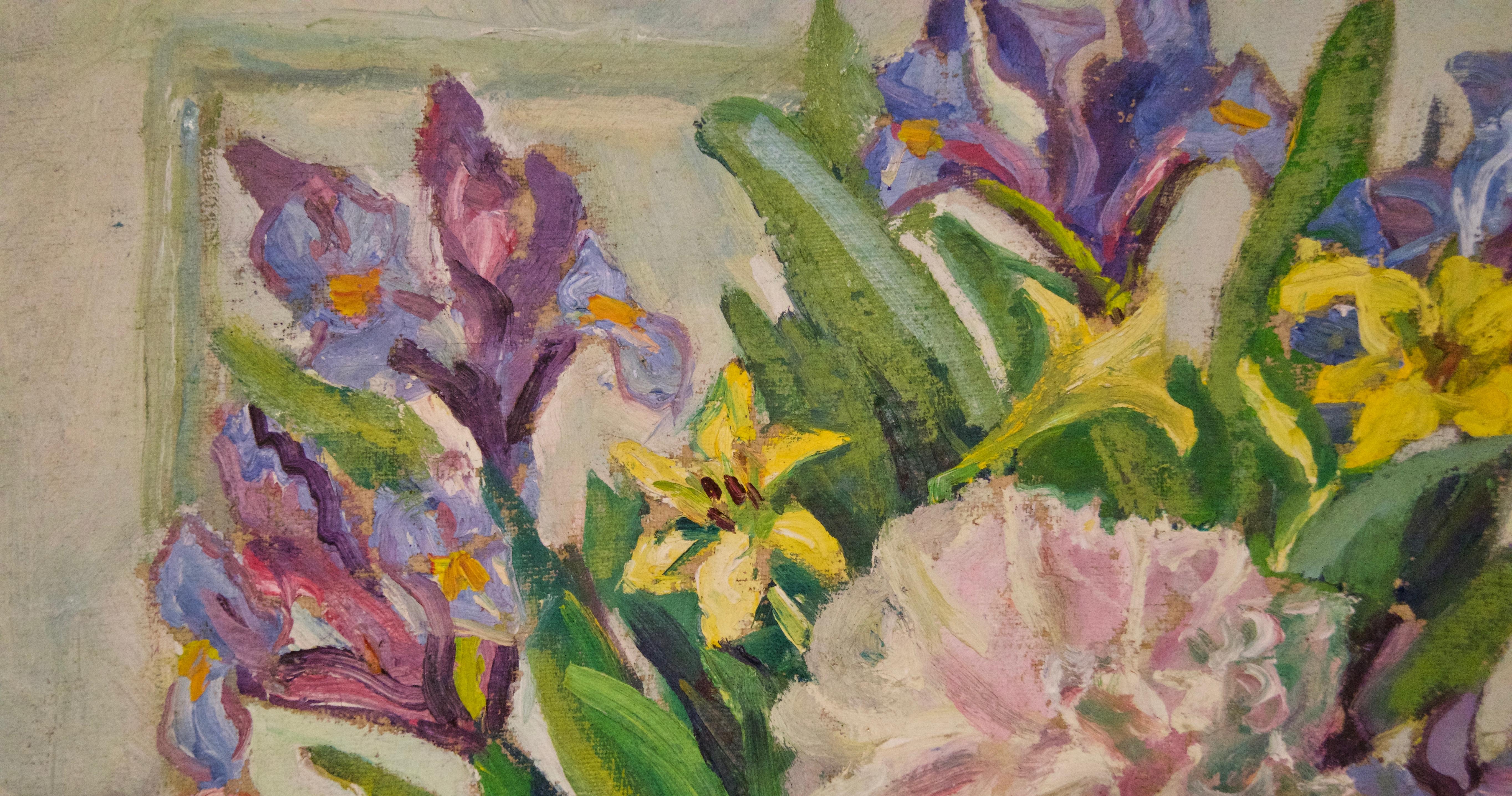 Still Life Flowers - Early 20th Century Oil on Canvas by E C Fisher Clay - Post-Impressionist Painting by Elizabeth Campbell Fisher Clay