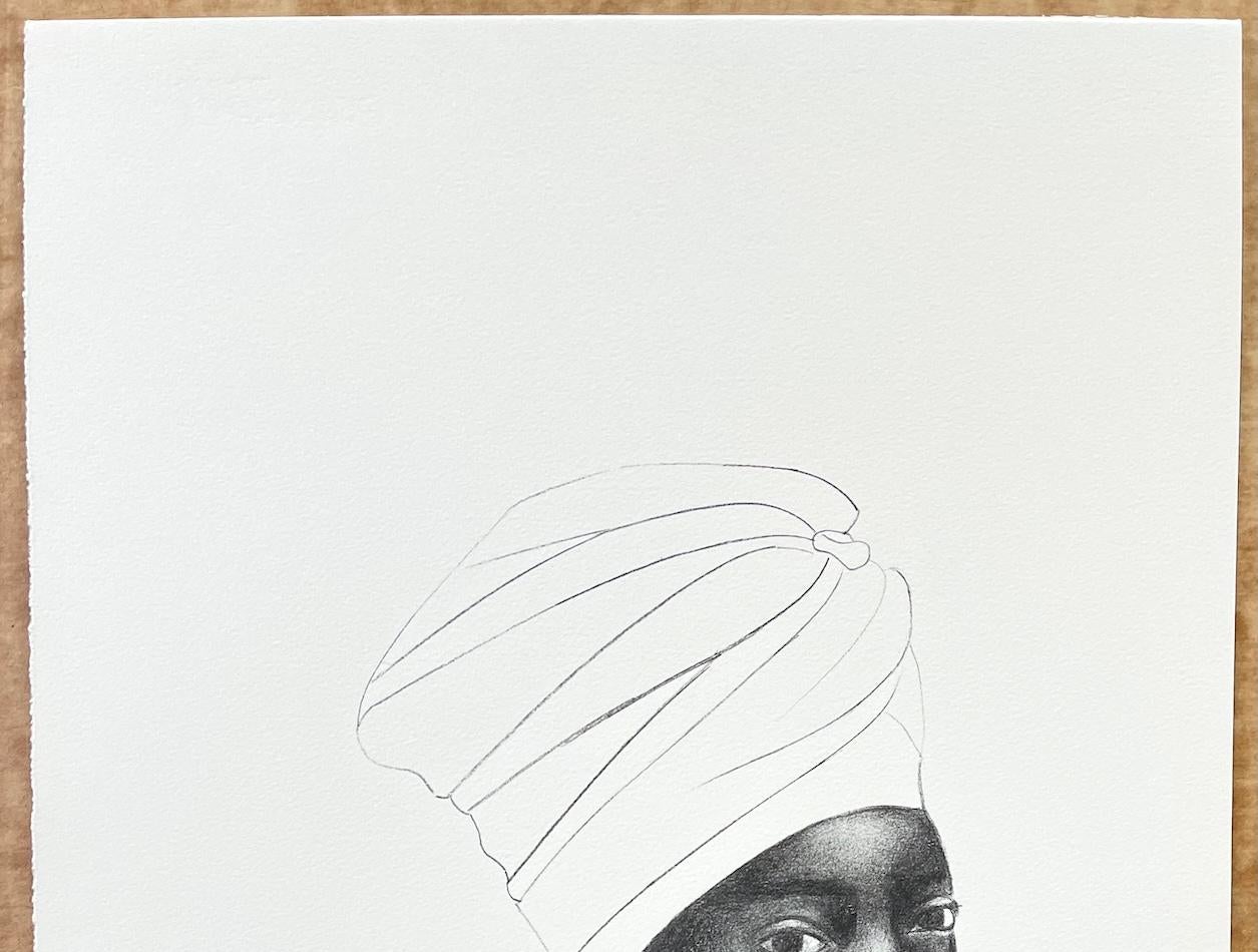 MUJER AFRICANA AMERICANA (Turbante), Litografía dibujada a mano, Retrato de mujer negra en venta 1