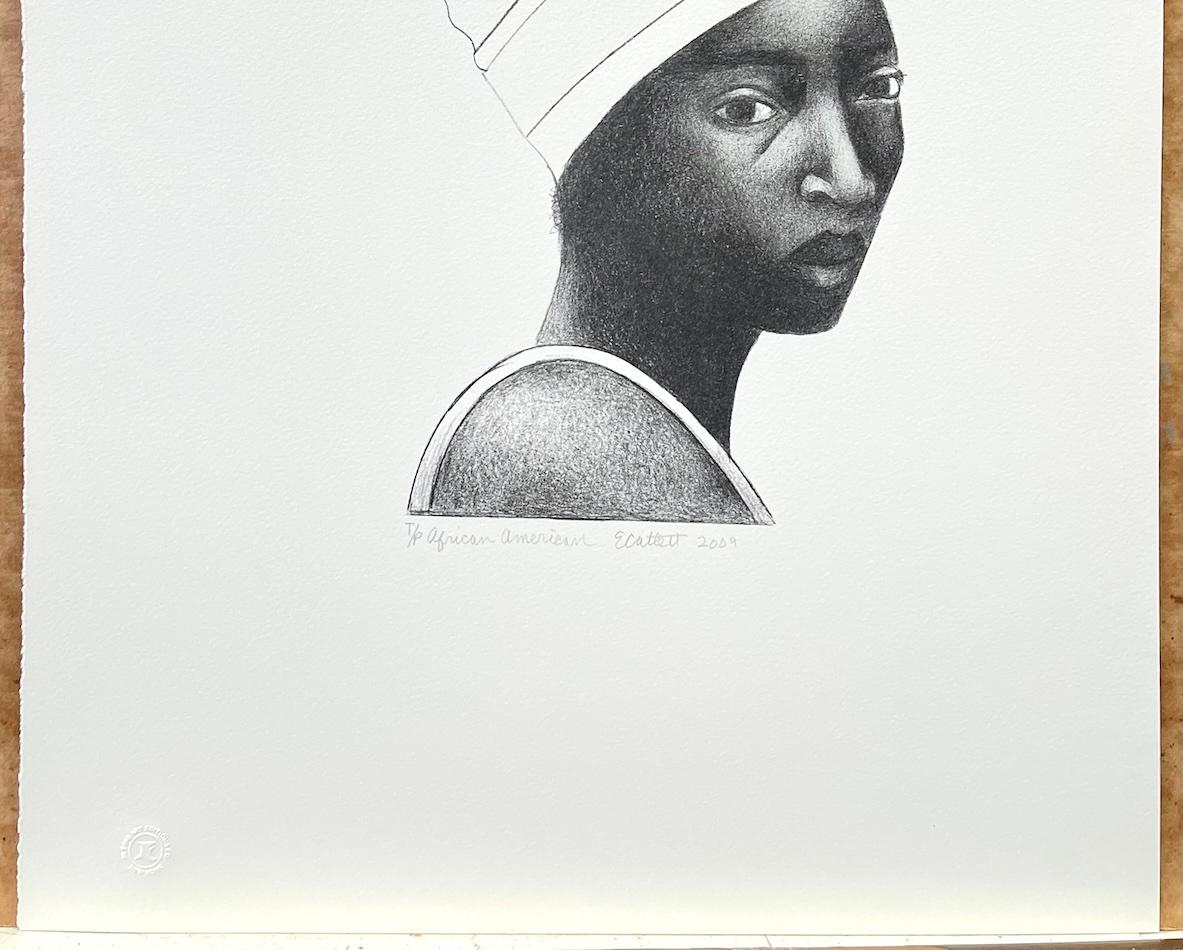 MUJER AFRICANA AMERICANA (Turbante), Litografía dibujada a mano, Retrato de mujer negra en venta 2