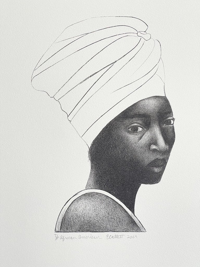 Elizabeth Catlett - MUJER AFRICANA AMERICANA (Turbante), Litografía  dibujada a mano, Retrato de mujer negra en venta en 1stDibs España, image size:768x1024
